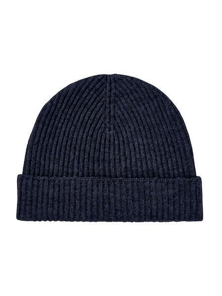 Johnstons of Elgin Cashmere Ribbed Hat in Navy