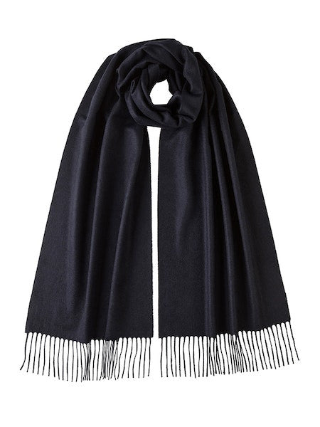 Johnstons of Elgin Classic Cashmere Wide Plain Scarf in Dark Navy