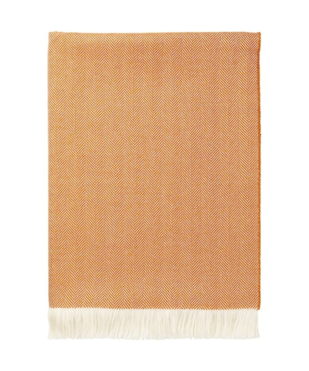 Johnstons of Elgin Extra Fine Merino Wool Herringbone Sofa Throw Blanket Orange and White