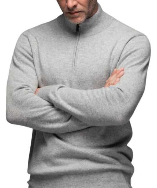 Johnstons of Elgin Men’s Cashmere Quarter-Zip Sweater in Silver
