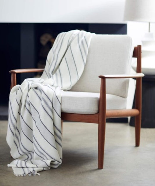 Johnstons of Elgin Extra Fine Merino Wool Simple Stripe Sofa Throw Blanket