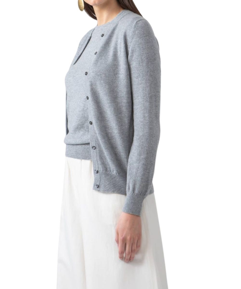 Johnstons of Elgin Women's Cashmere Classic Crew Neck Cardigan in Silver