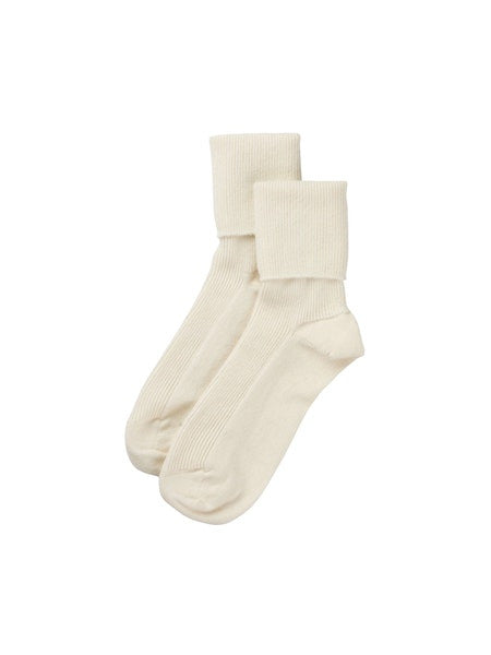 Johnstons of Elgin Women's Cashmere Ribbed Bed Socks in White
