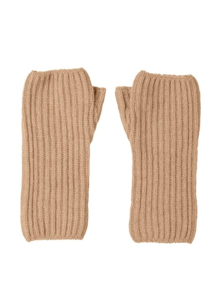 Johnstons of Elgin Women's Cashmere Ribbed Wrist Warmer in Soft Camel