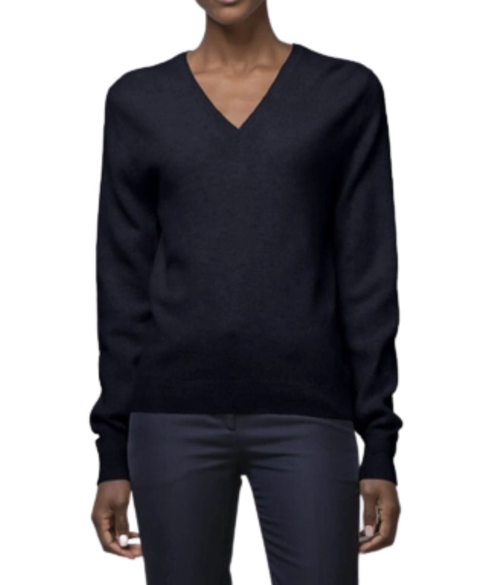 Johnstons of Elgin Women's Lambswool Classic V-Neck Sweater in Navy