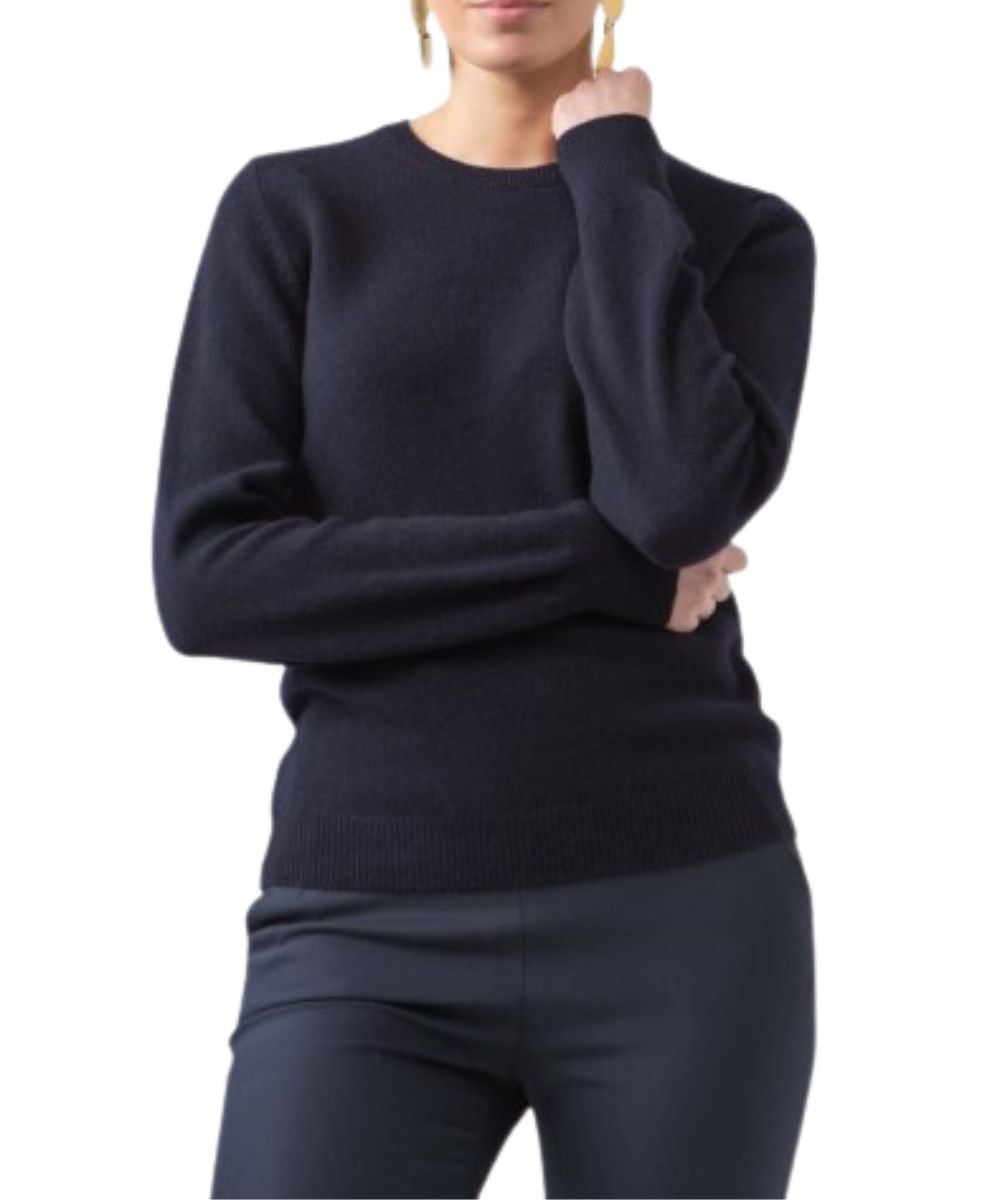 Johnstons of Elgin Women's Lambswool Crew Neck Sweater in Navy