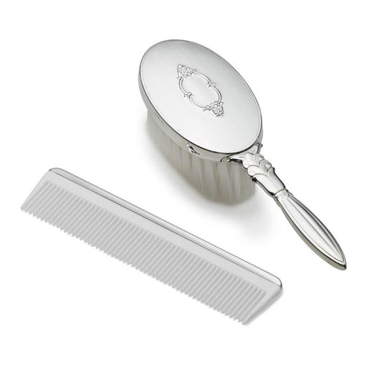 Empire Silver Girl's Oval Shield Design Brush and Comb Set in Sterling Silver