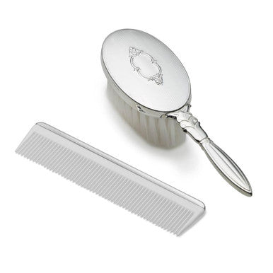 Girl's Oval Shield Design Sterling Silver Brush and Comb Set