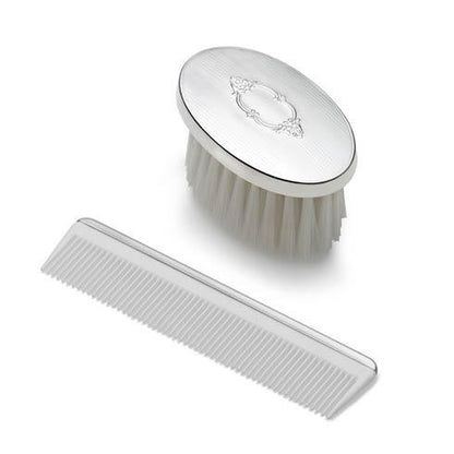 Empire Silver Boy's Oval Shield Design Brush and Comb Set in Sterling Silver