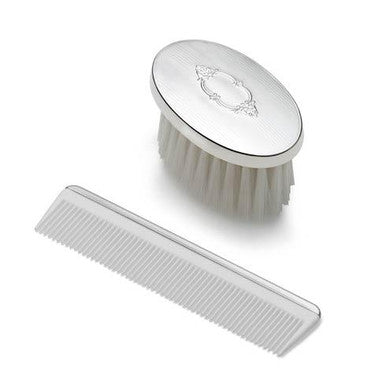 Boy's Oval Shield Design Sterling Silver Brush and Comb Set