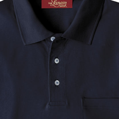 Men's Short Sleeve Pima Cotton Jersey Polo with Pocket | Navy Blue