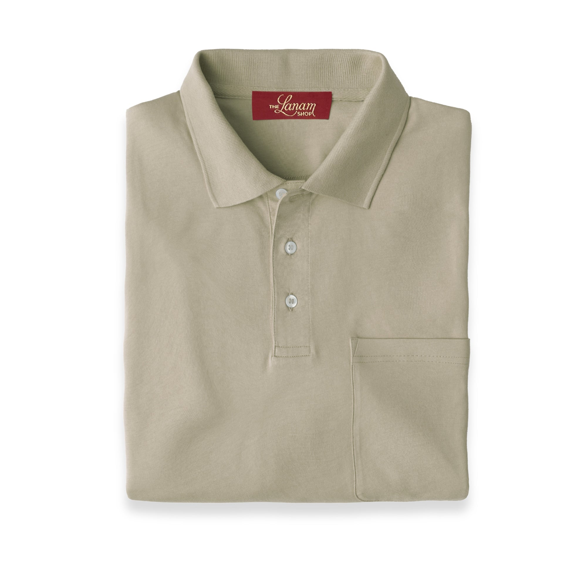 Men's Short Sleeve Pima Cotton Jersey Polo with Pocket | Oatmeal
