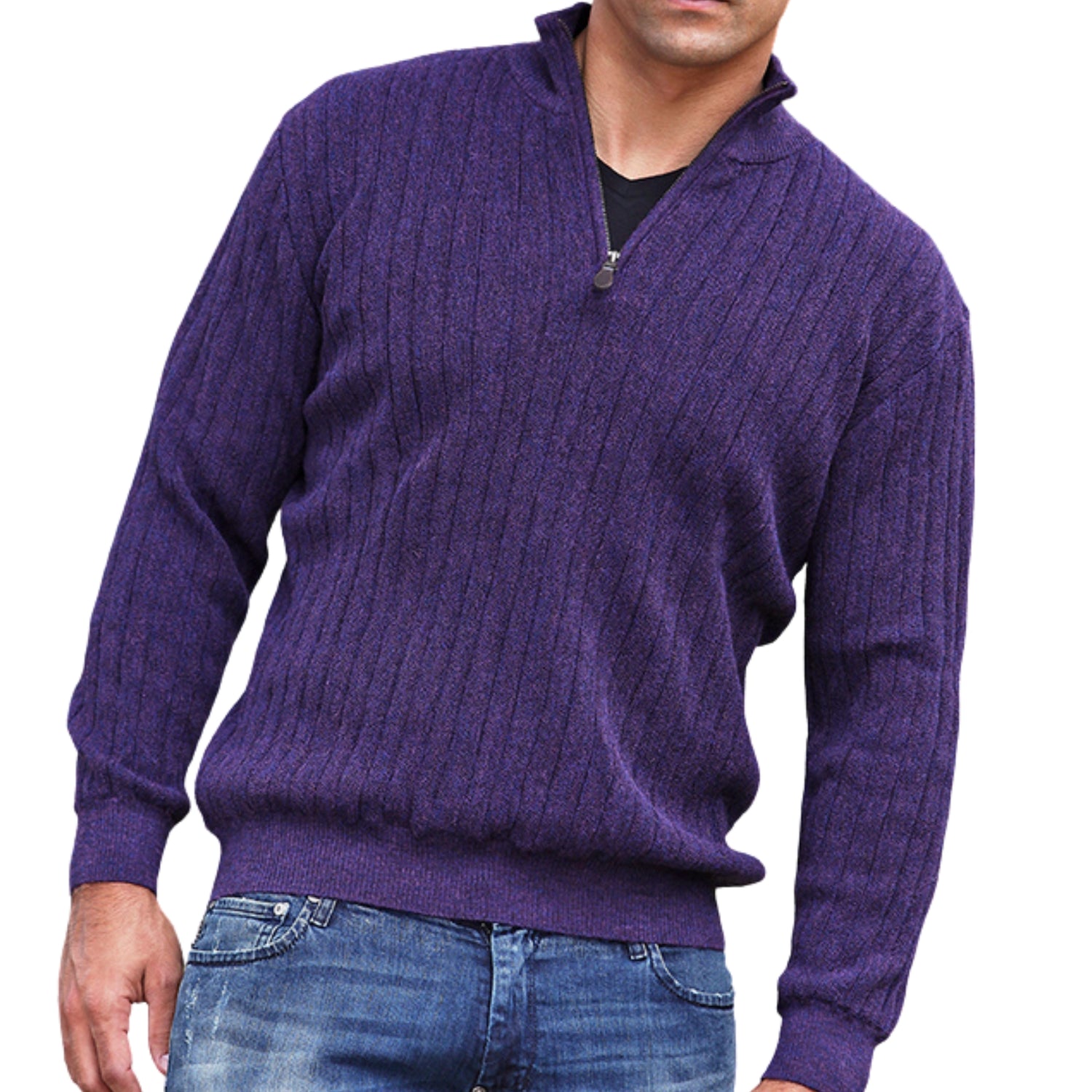 Men's Baby Alpaca & Merino Wool Ribbed Quarter-Zip Sweater