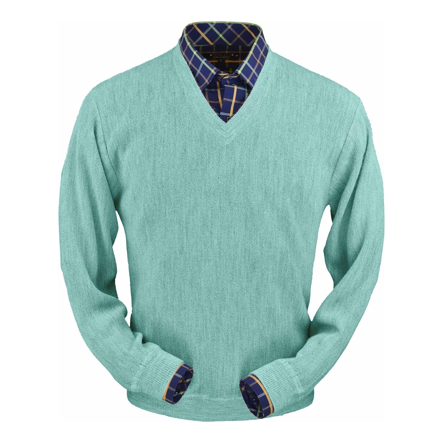 Men's Baby Alpaca & Merino Wool V-Neck Sweater in Aqua Heather