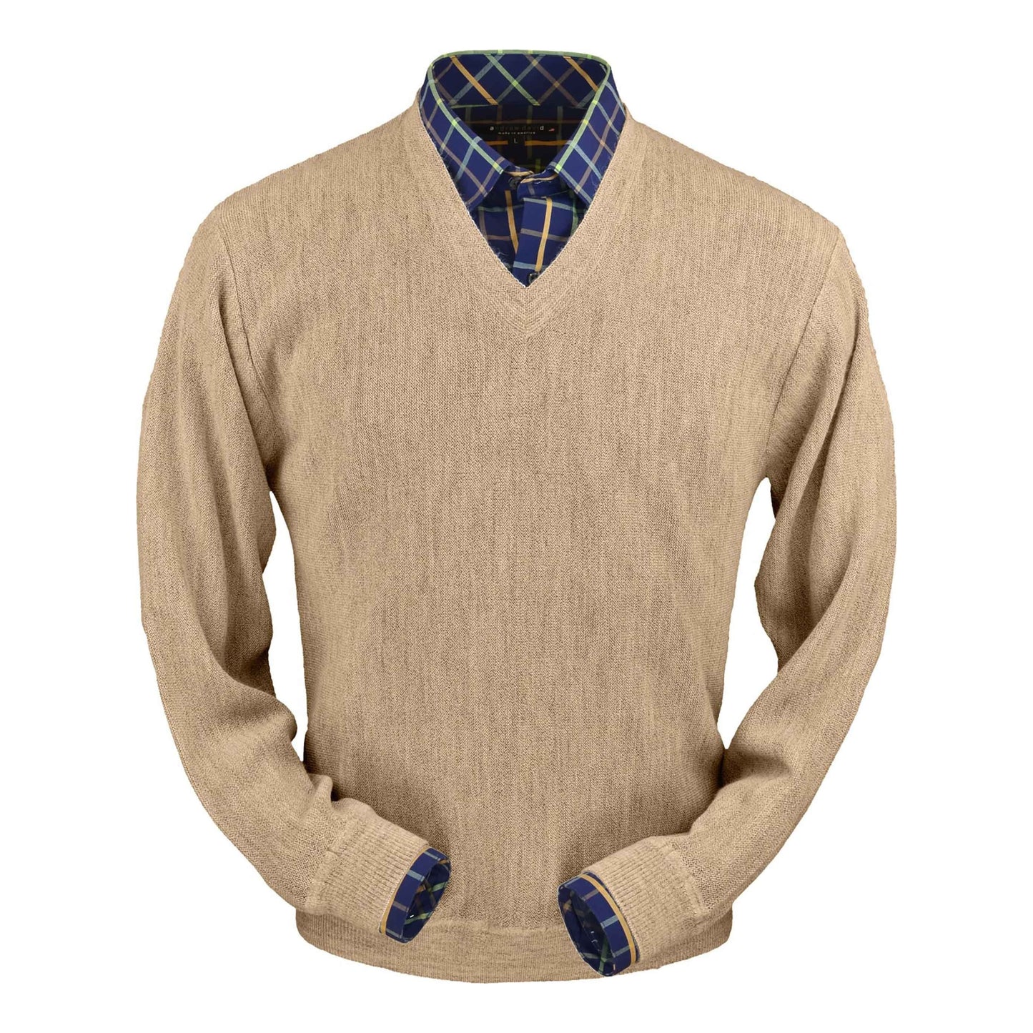 Men's Baby Alpaca & Merino Wool V-Neck Sweater in Beige Heather