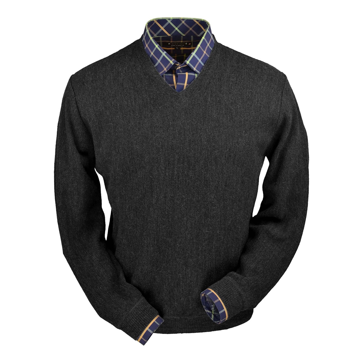 Men's Baby Alpaca & Merino Wool V-Neck Sweater in Charcoal Heather