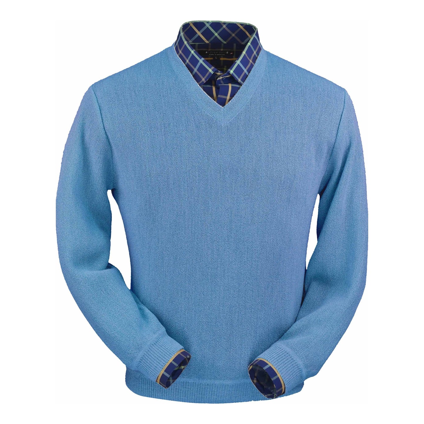 Men's Baby Alpaca & Merino Wool V-Neck Sweater in Coastal Blue Heather