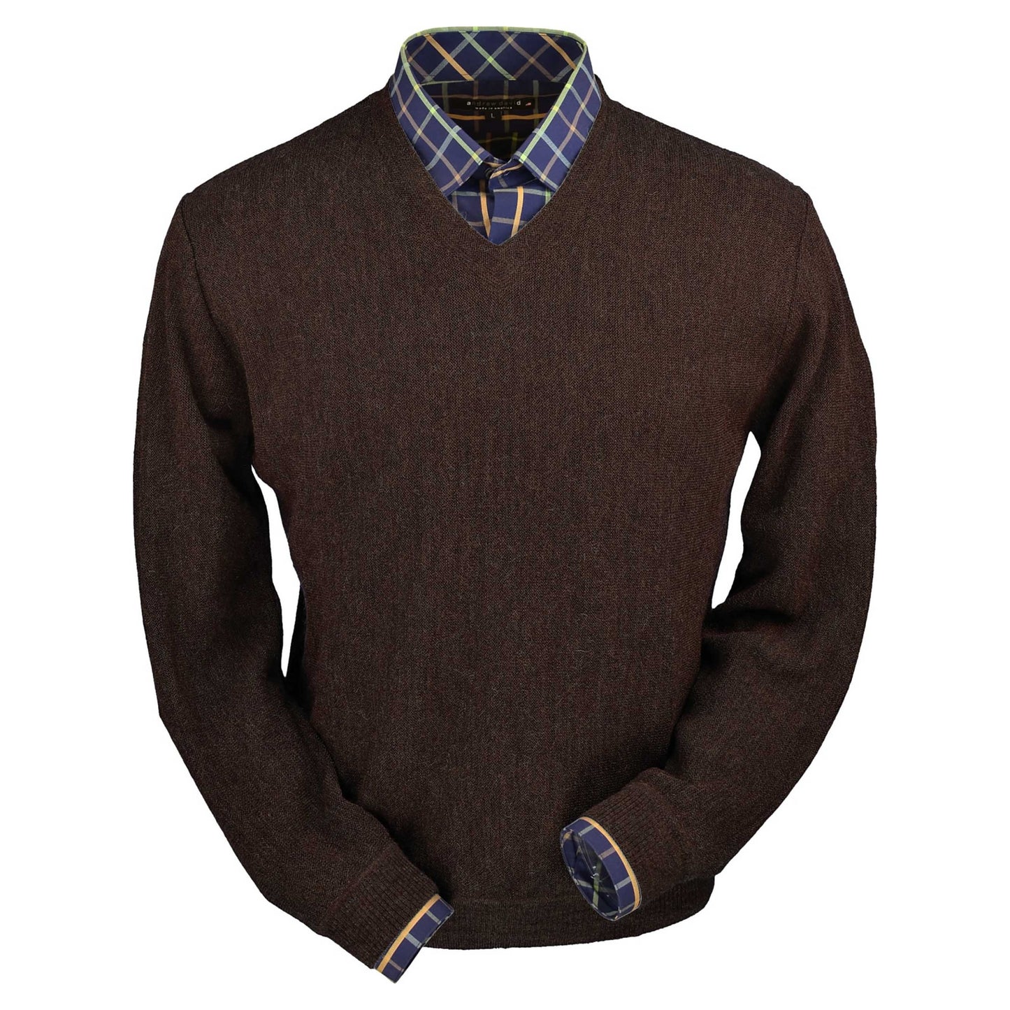 Men's Baby Alpaca & Merino Wool V-Neck Sweater in Dark Brown Heather