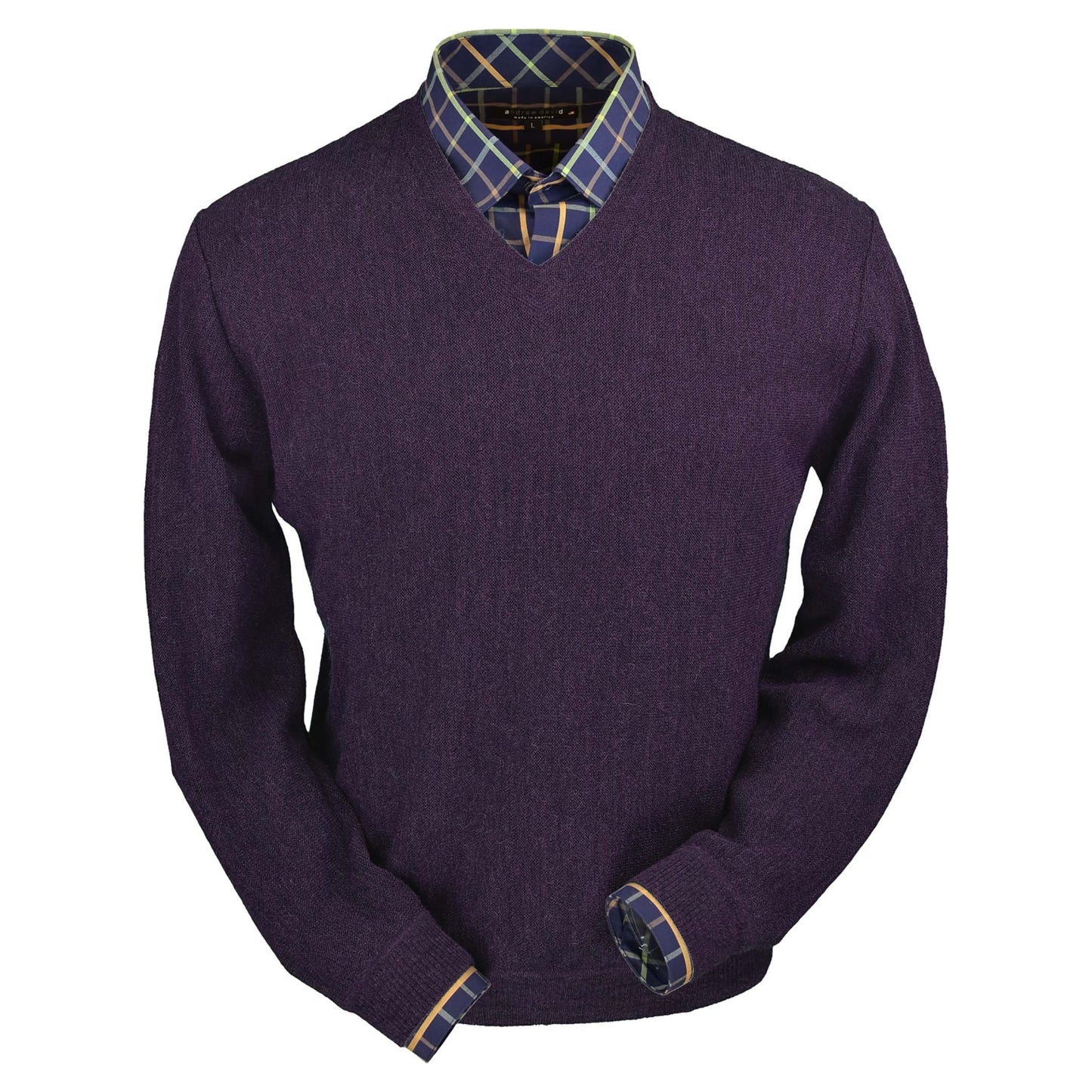 Men's Baby Alpaca & Merino Wool V-Neck Sweater in Eggplant Heather