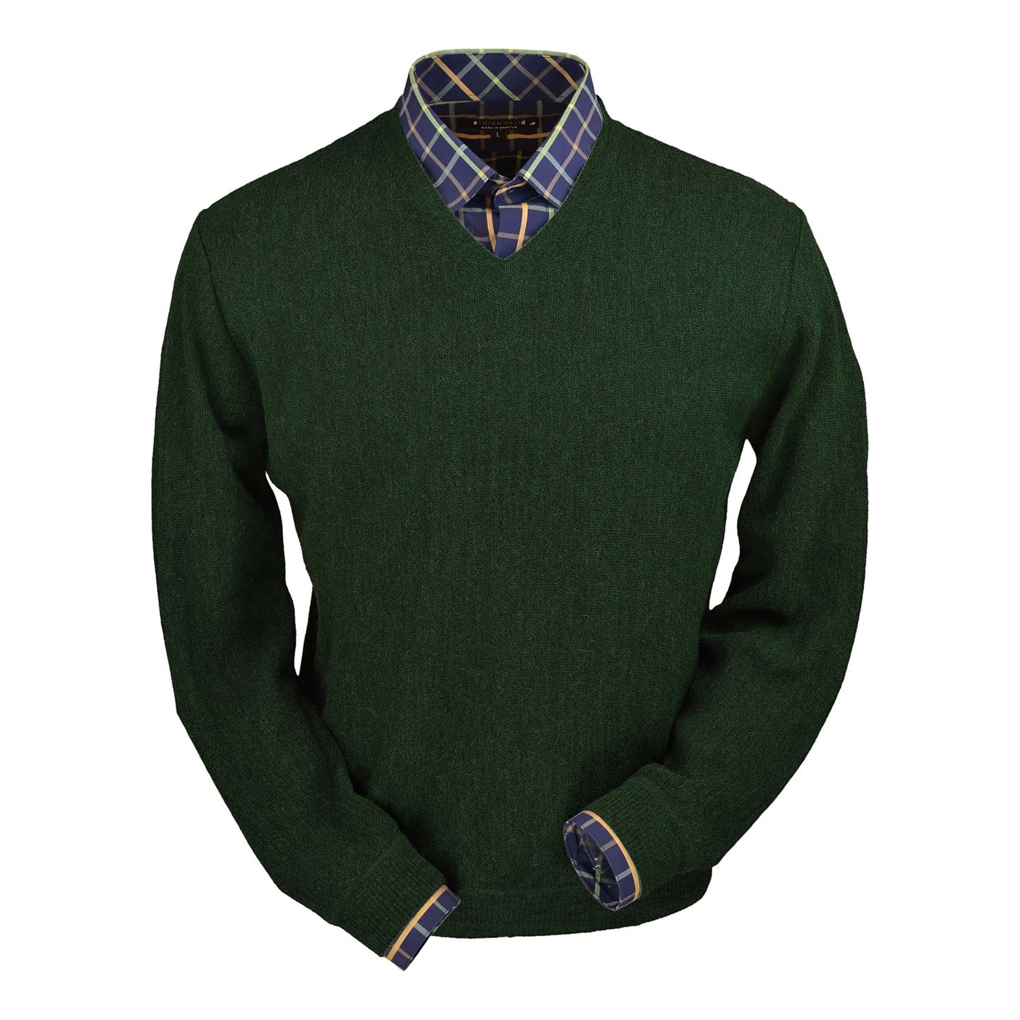 Men's Baby Alpaca & Merino Wool V-Neck Sweater in Hunter Green Heather