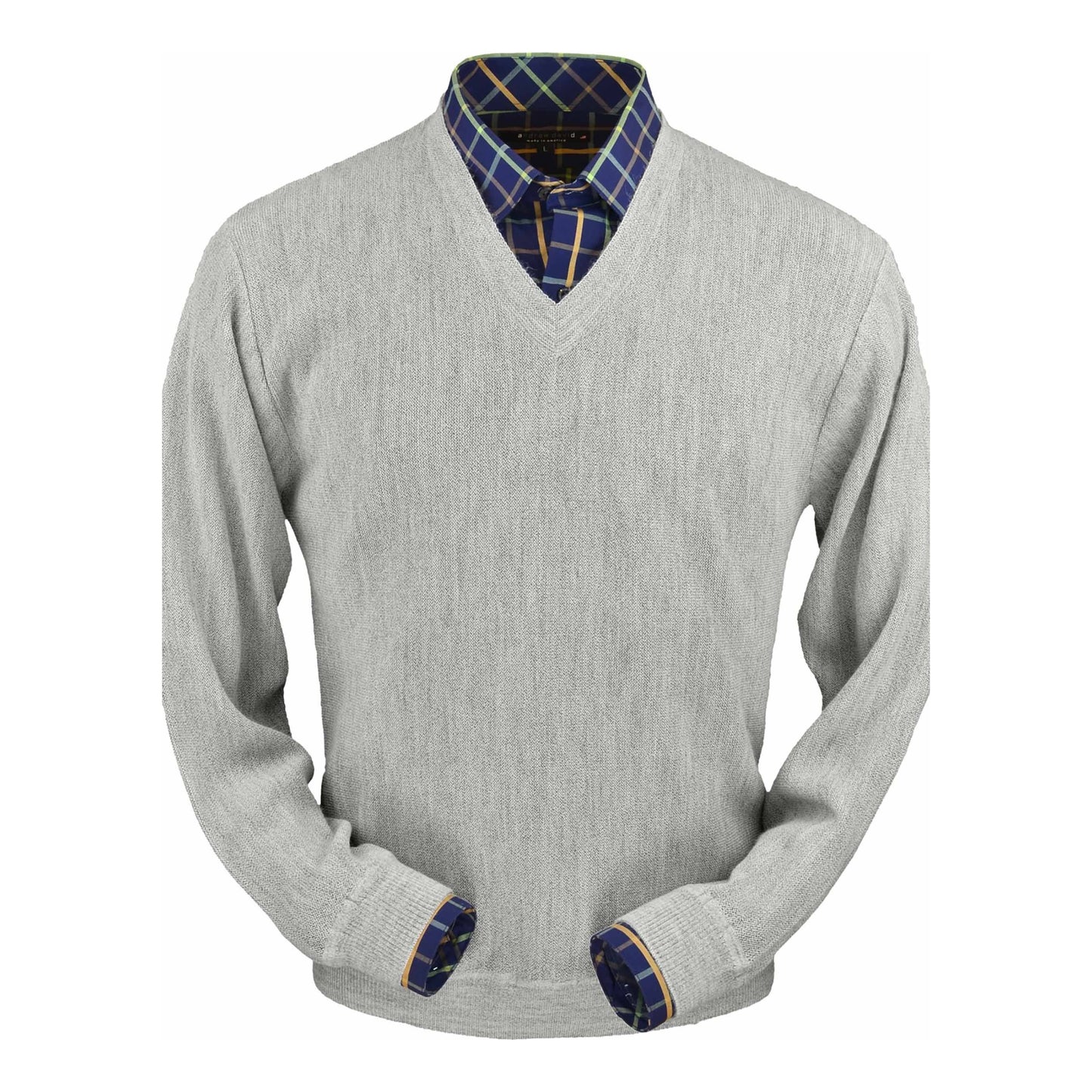 Men's Baby Alpaca & Merino Wool V-Neck Sweater in Light Grey Heather