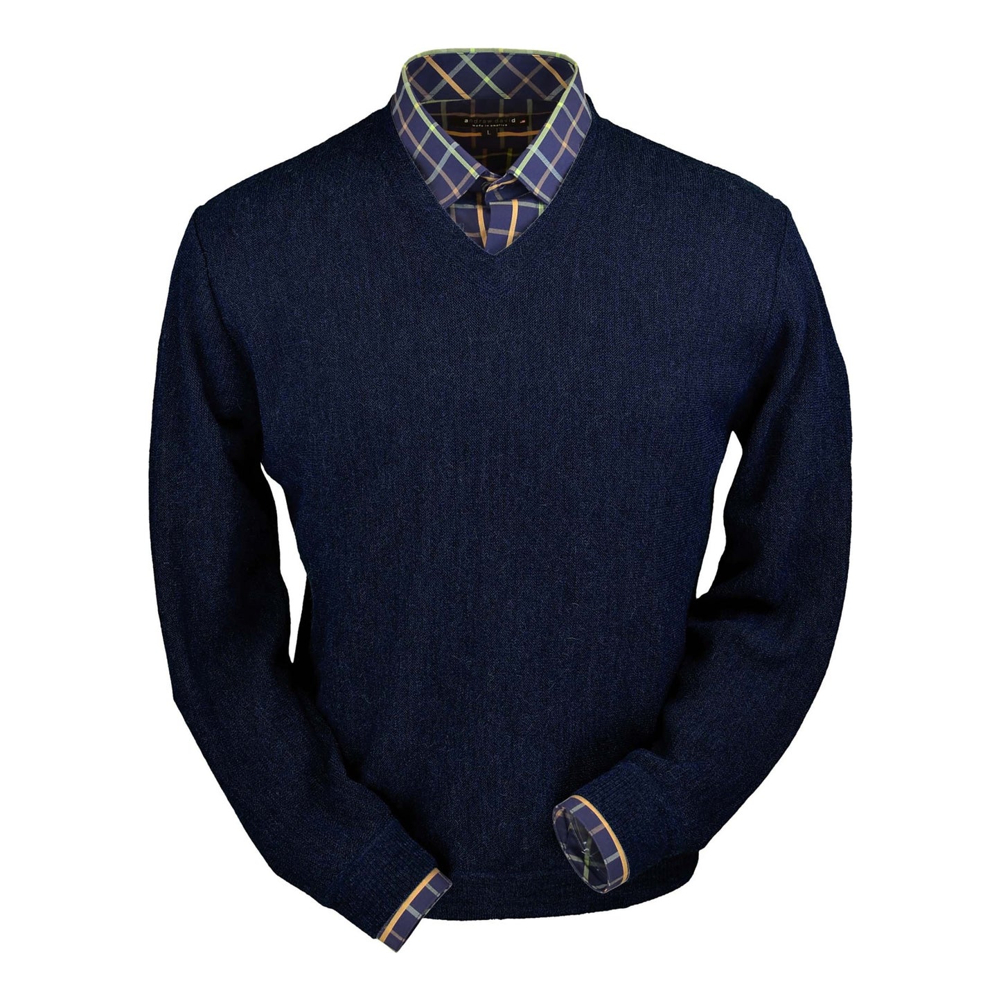 Men's Baby Alpaca & Merino Wool V-Neck Sweater in Navy Heather