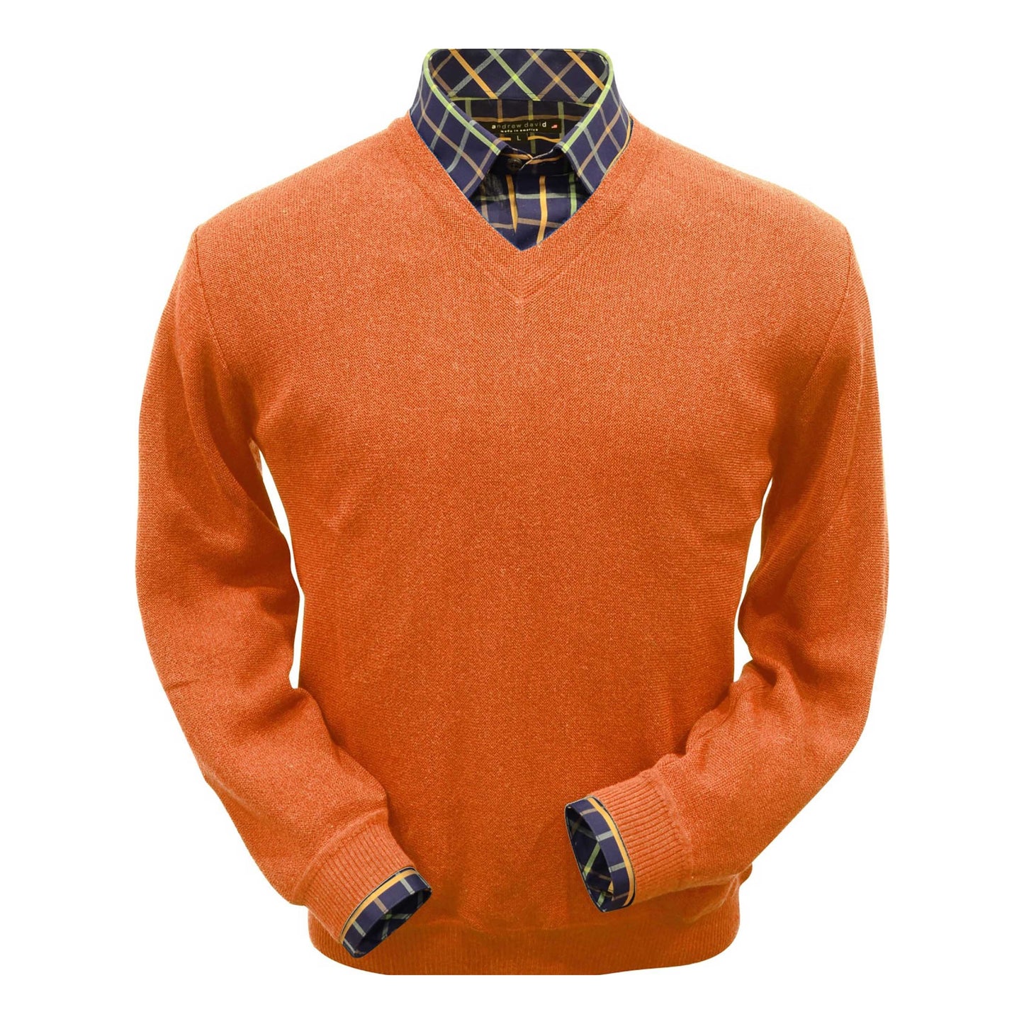 Men's Baby Alpaca & Merino Wool V-Neck Sweater in Orange