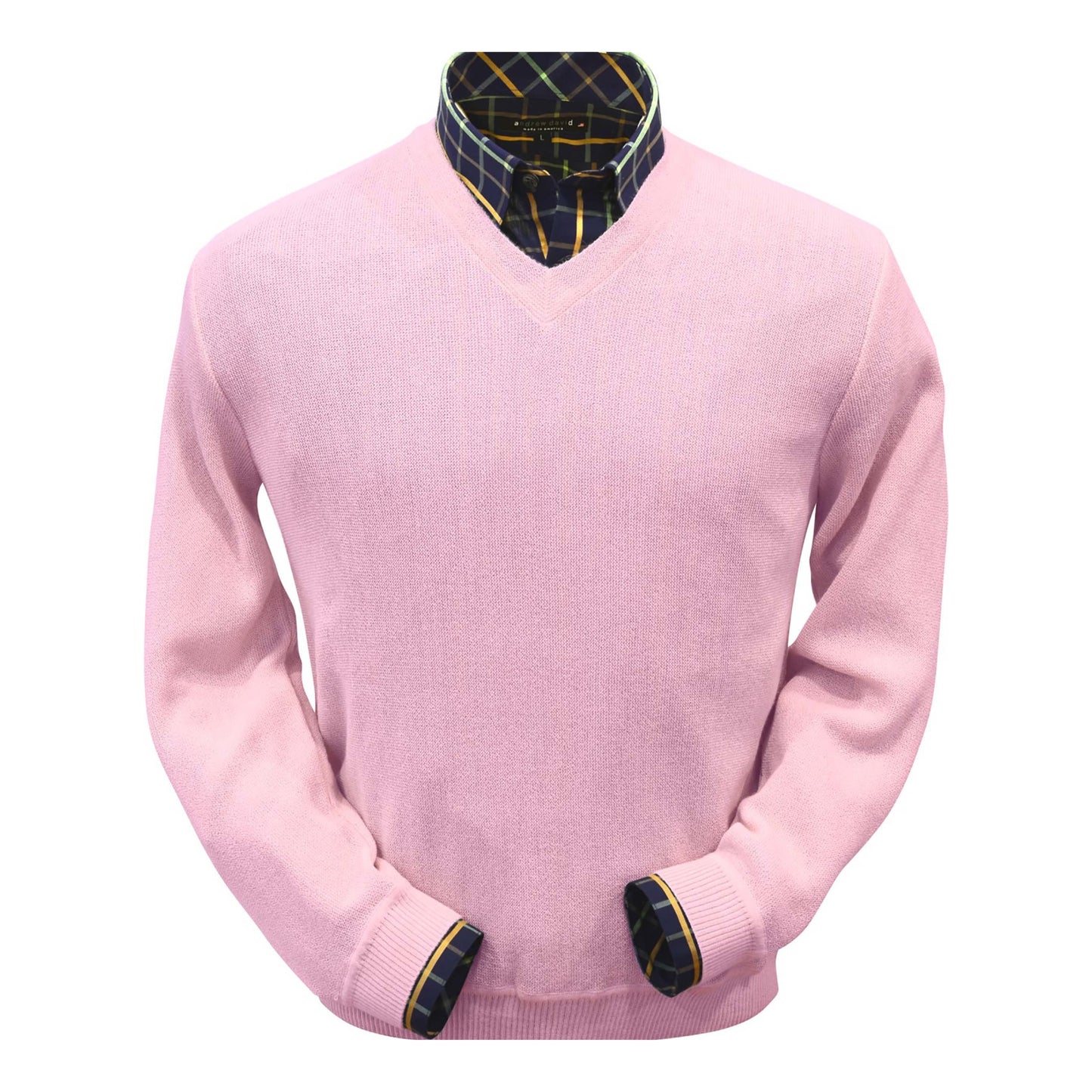 Men's Baby Alpaca & Merino Wool V-Neck Sweater in Pink