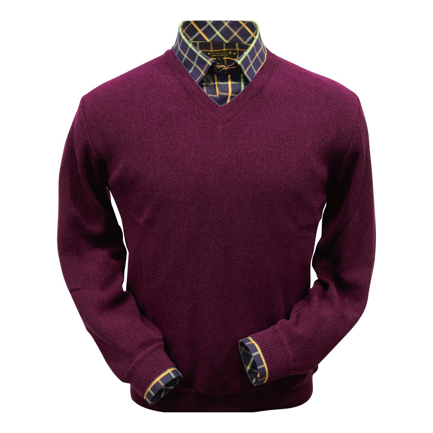 Men's Baby Alpaca & Merino Wool V-Neck Sweater in Raspberry