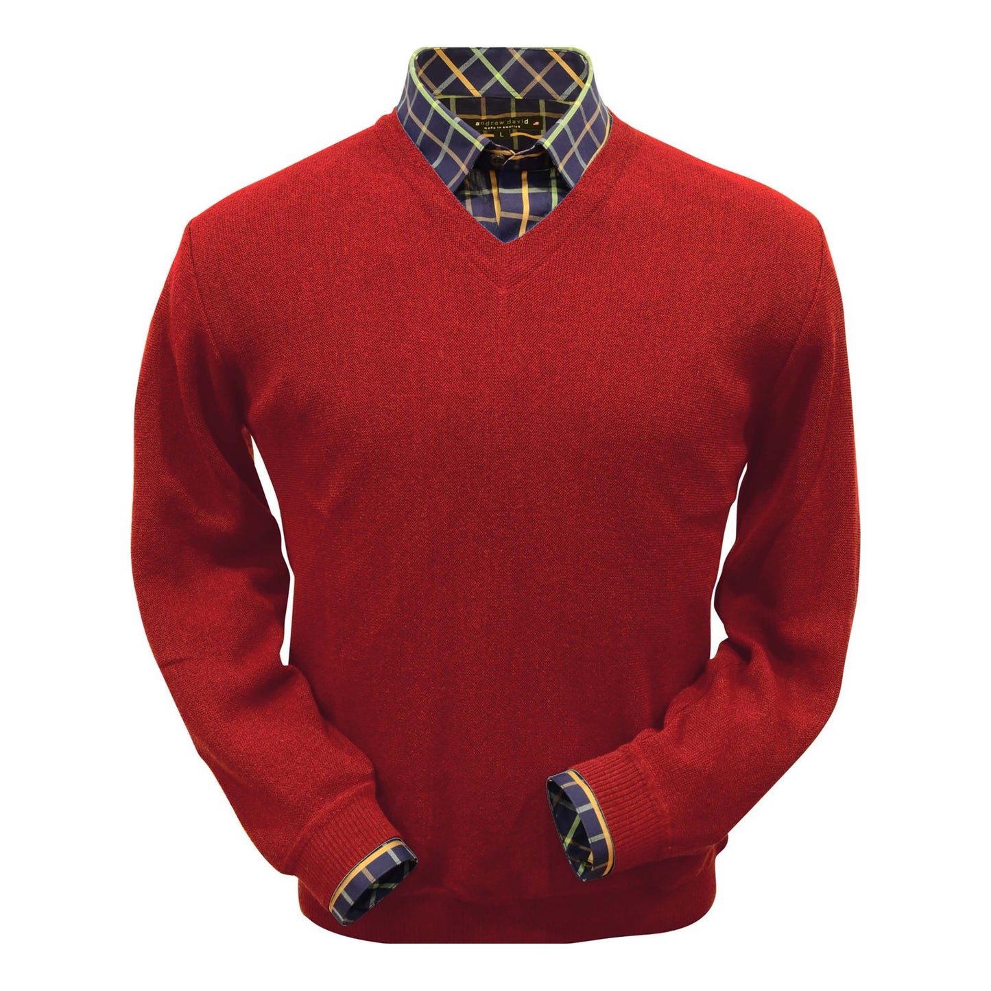 Men's Baby Alpaca & Merino Wool V-Neck Sweater in Rouge Red