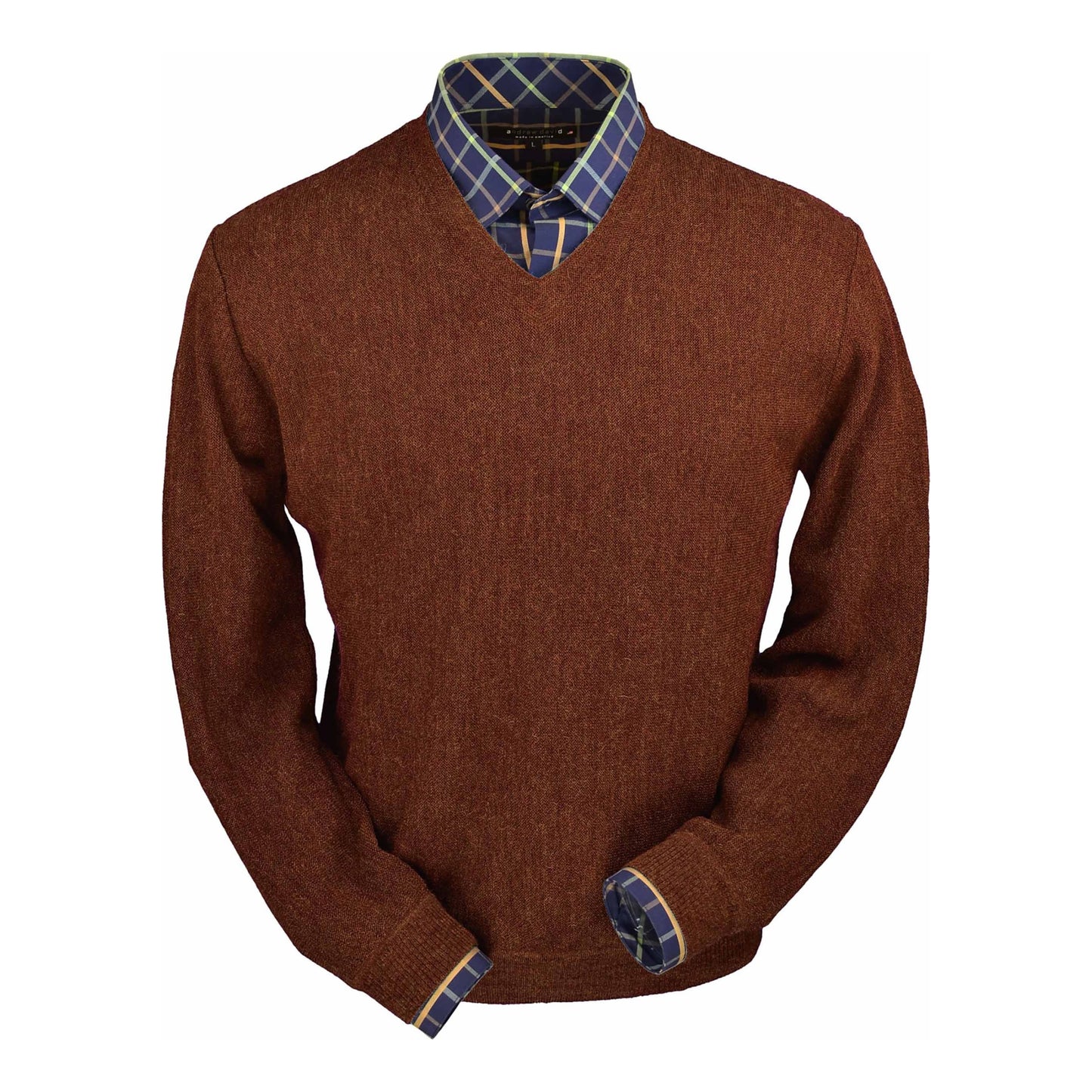 Men's Baby Alpaca & Merino Wool V-Neck Sweater in Rust Heather