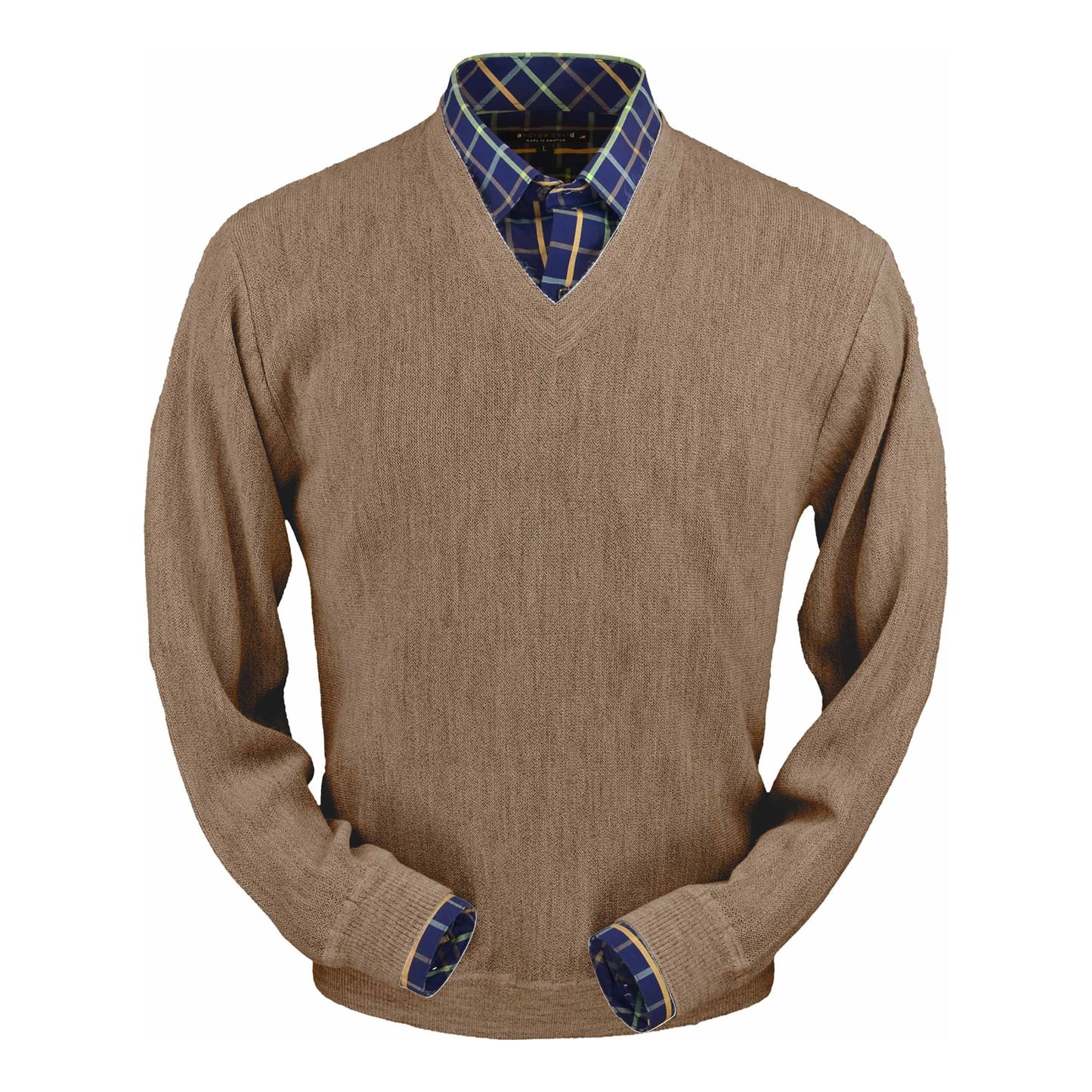 Men's Baby Alpaca & Merino Wool V-Neck Sweater in Taupe Heather