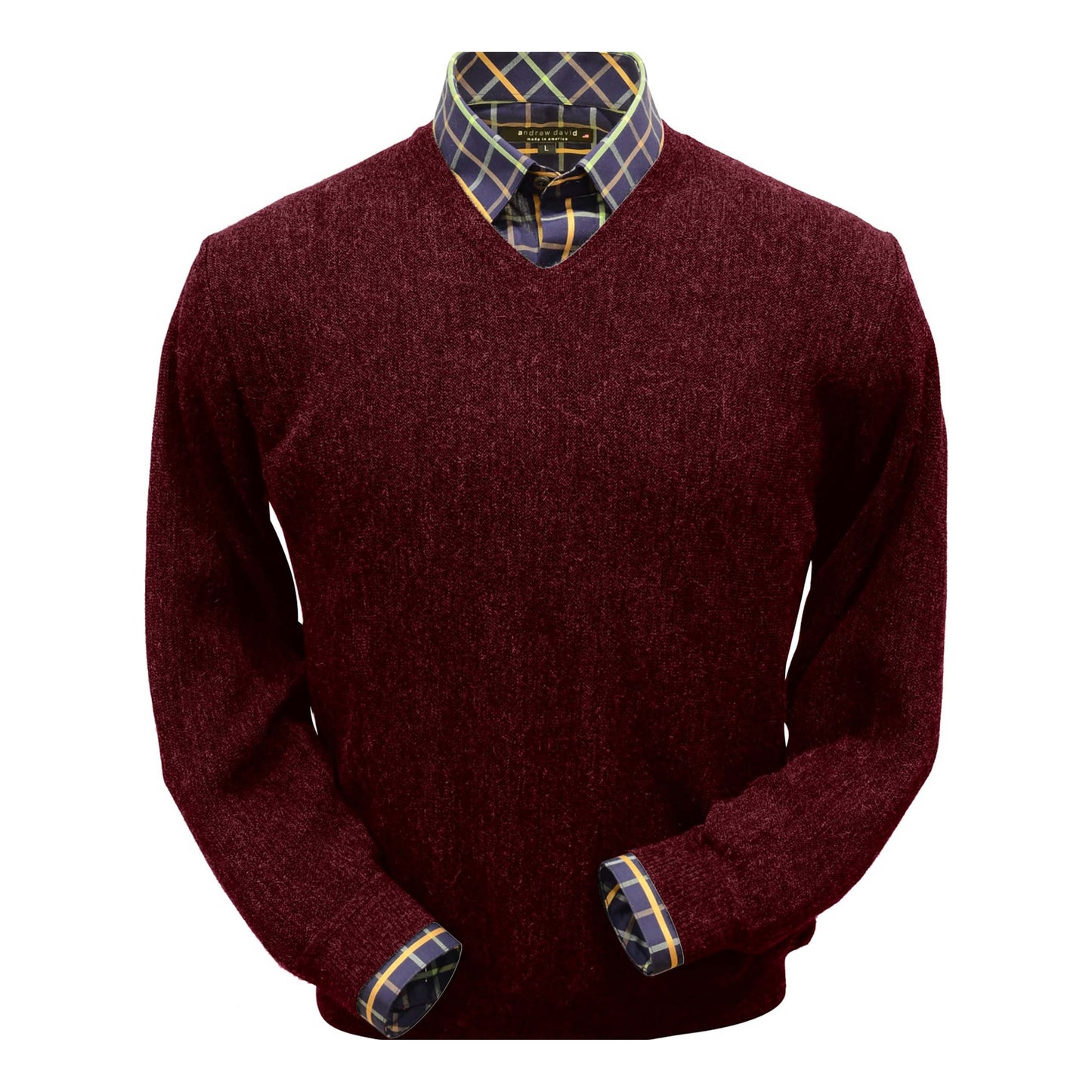 Men's Baby Alpaca & Merino Wool V-Neck Sweater in Wine Heather