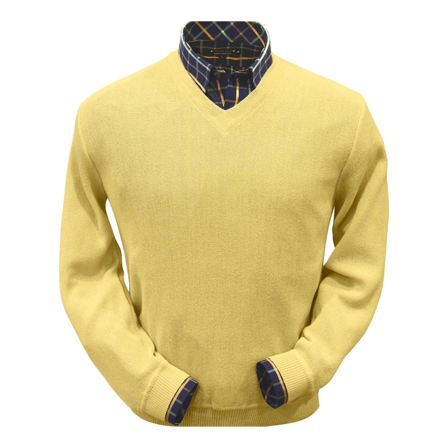 Men's Baby Alpaca & Merino Wool V-Neck Sweater in Yellow