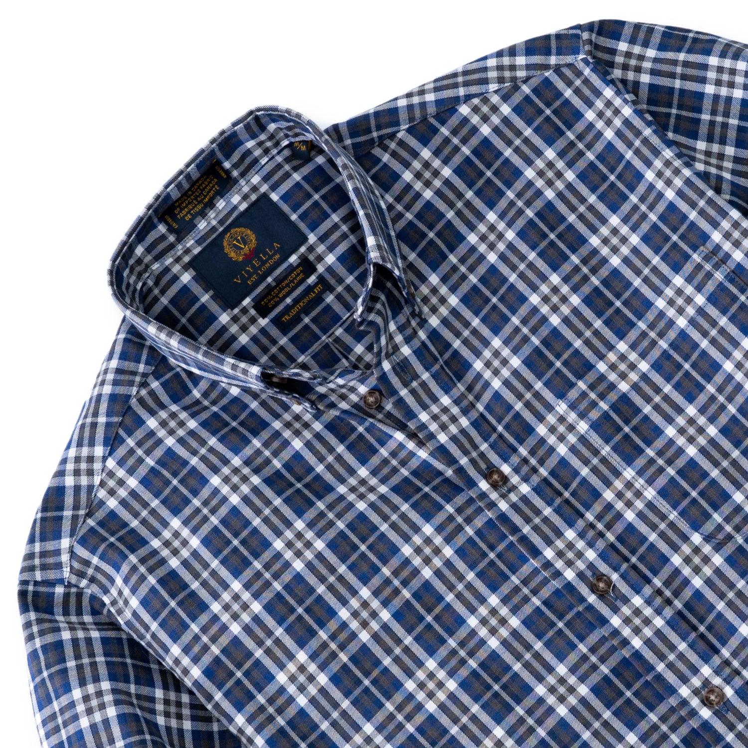 Men's Blue and White Plaid Viyella Shirt