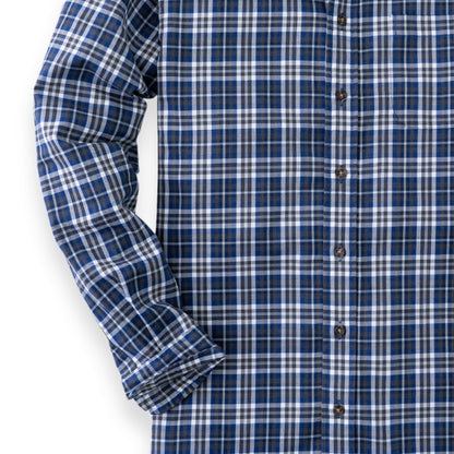 Men's Blue and White Plaid Viyella Shirt