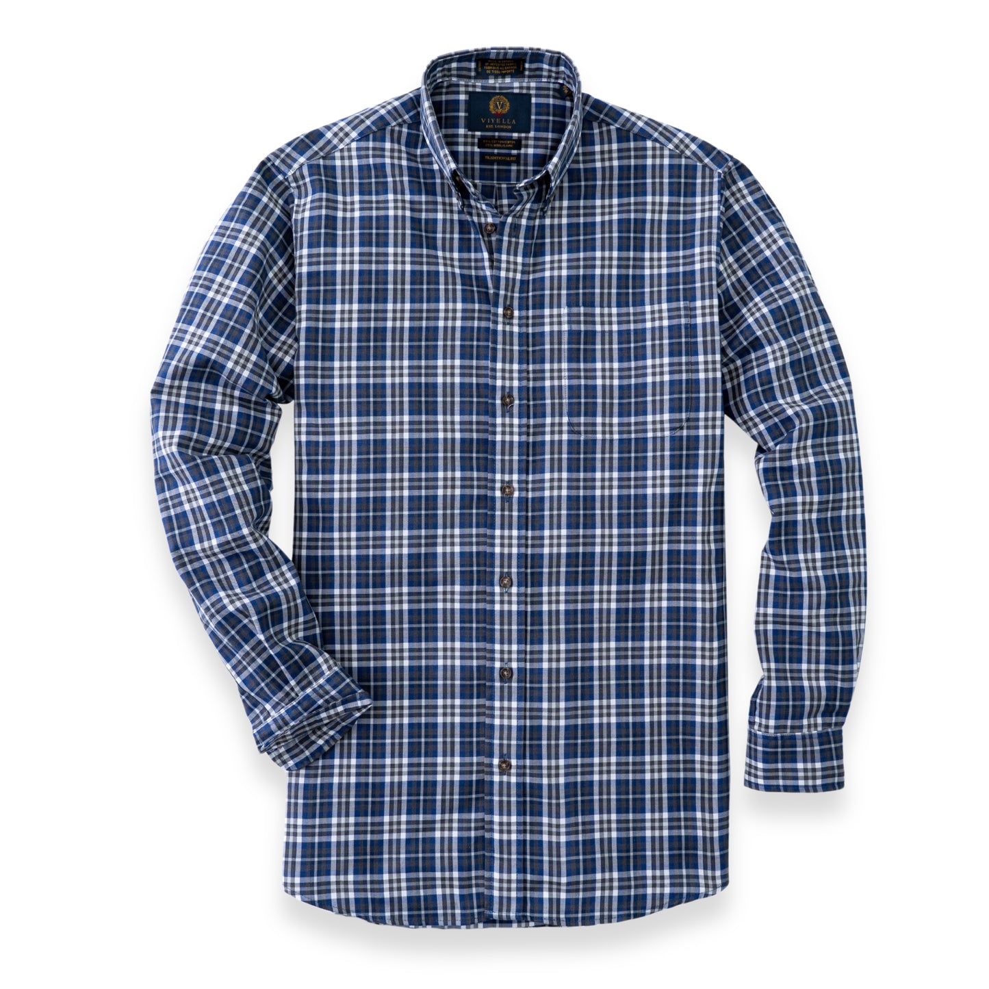 Men's Blue and White Plaid Viyella Shirt