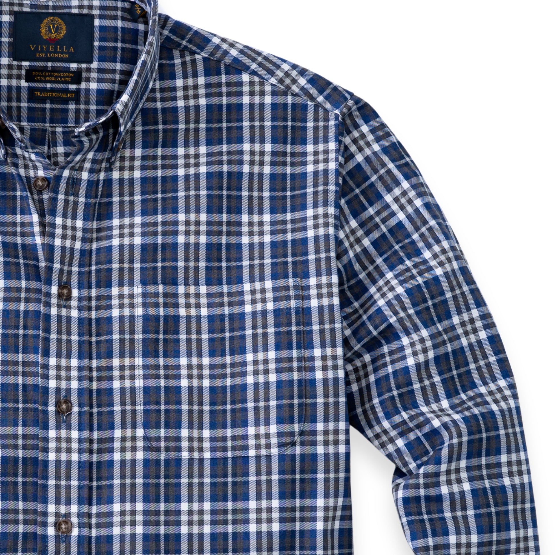 Men's Blue and White Plaid Viyella Shirt