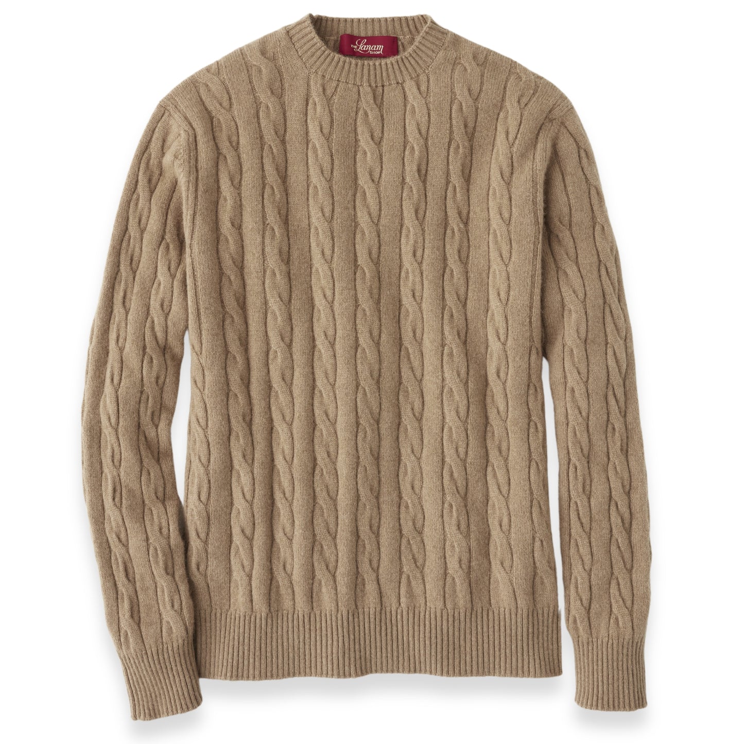 Men's Camel Hair Cable Knit Crew Sweater