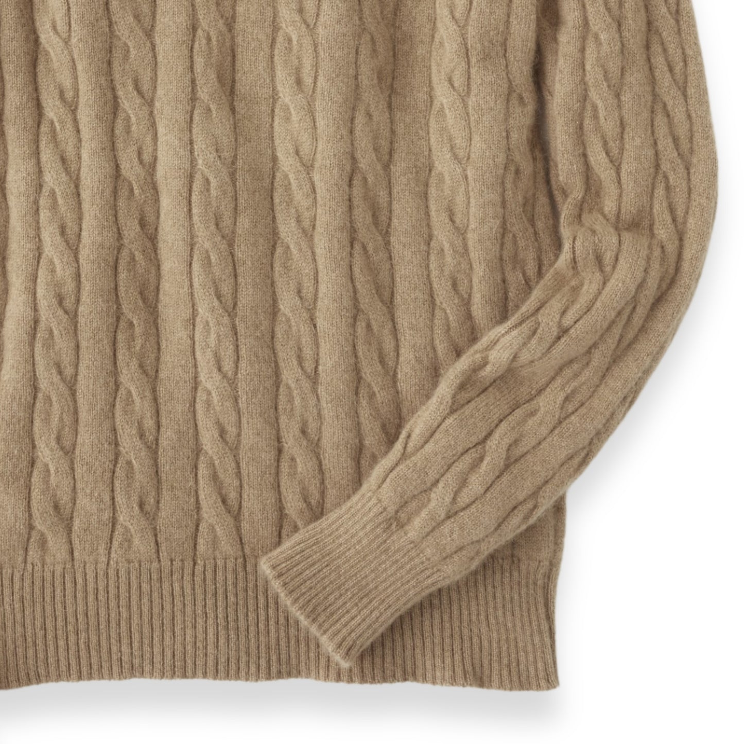 Men's Camel Hair Cable Knit V-Neck Sweater