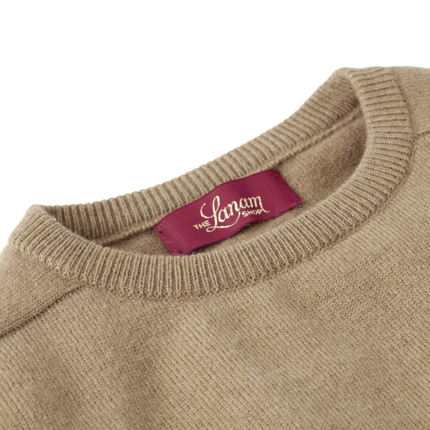 Men's Camel Hair Camel Hair Crew Neck Sweater with Saddle Shoulder