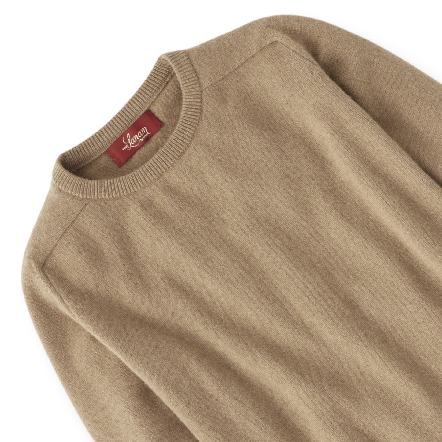 Men's Camel Hair Camel Hair Crew Neck Sweater with Saddle Shoulder