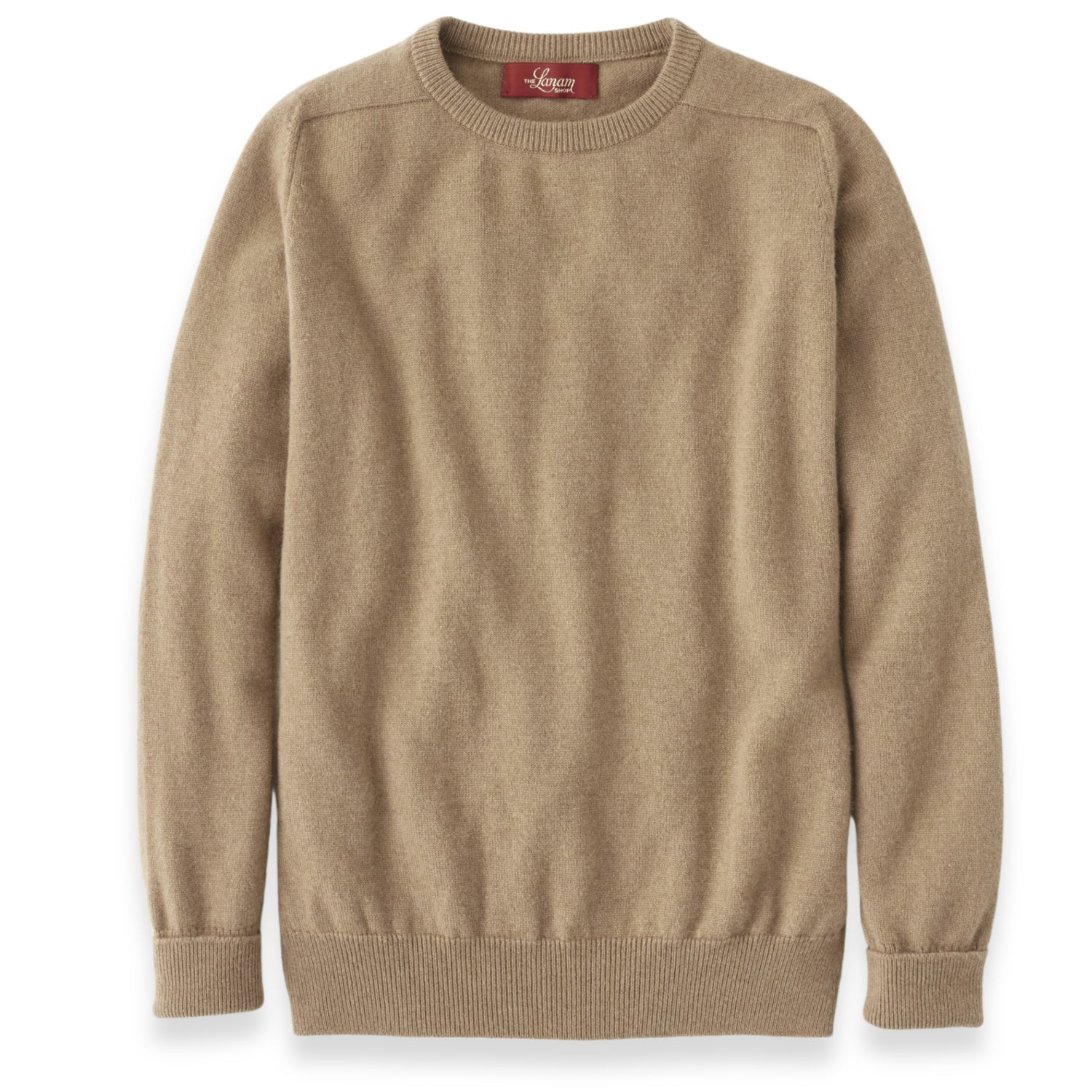 Men's Camel Hair Camel Hair Crew Neck Sweater with Saddle Shoulder