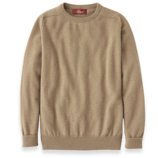 Men's Camel Hair Camel Hair Crew Neck Sweater with Saddle Shoulder