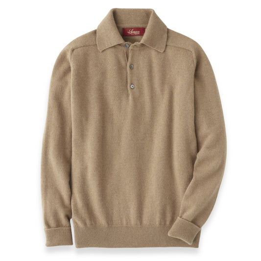 Men's Camel Hair Polo Sweater with Saddle Shoulder