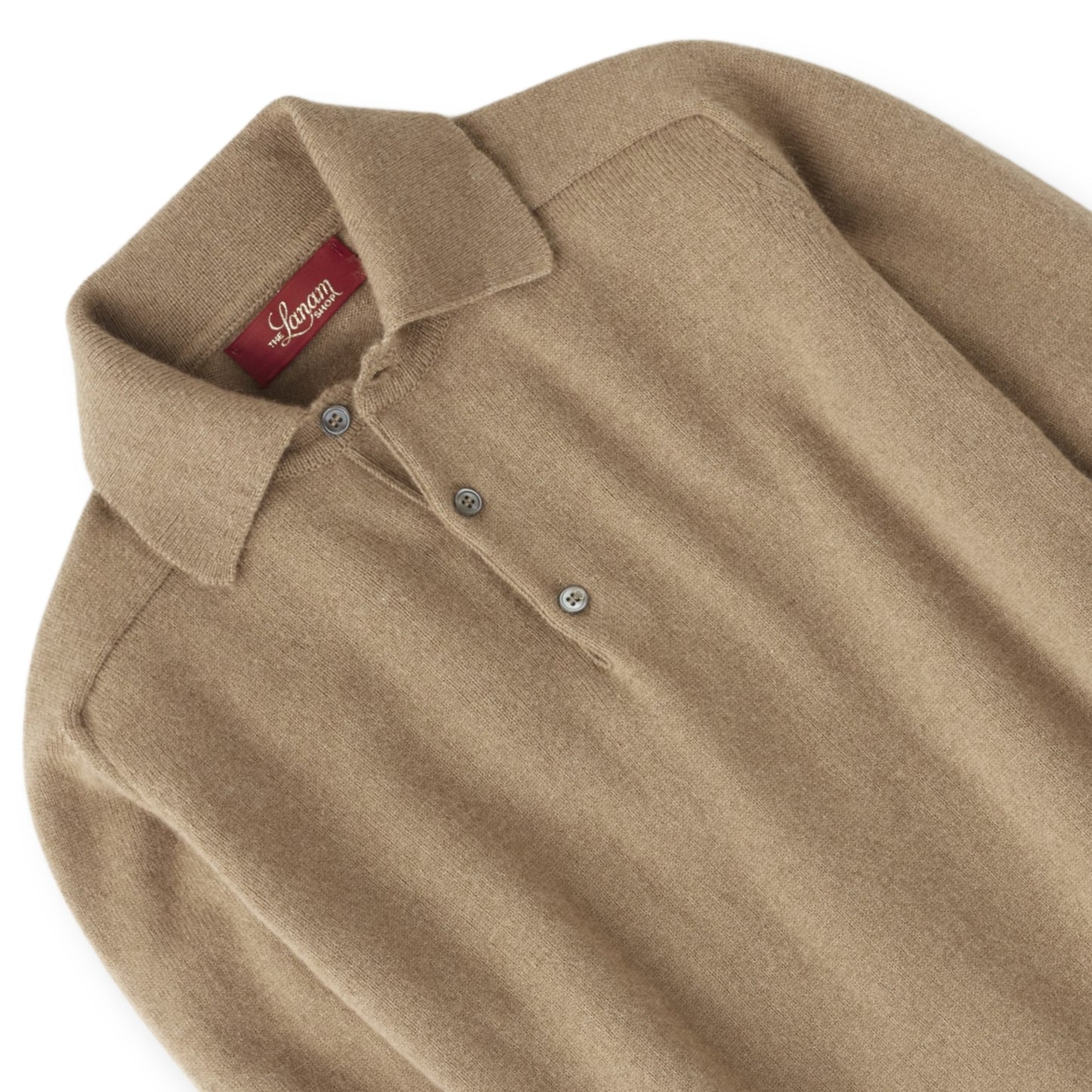 Men's Camel Hair Polo Sweater with Saddle Shoulder