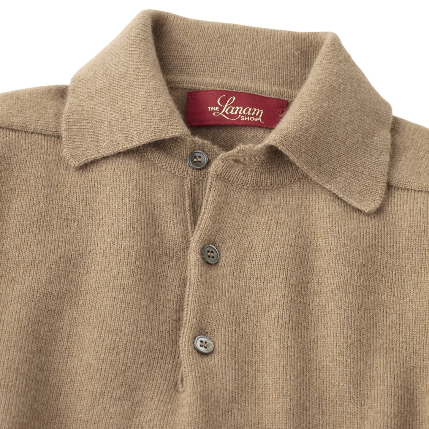 Men's Camel Hair Polo Sweater with Saddle Shoulder