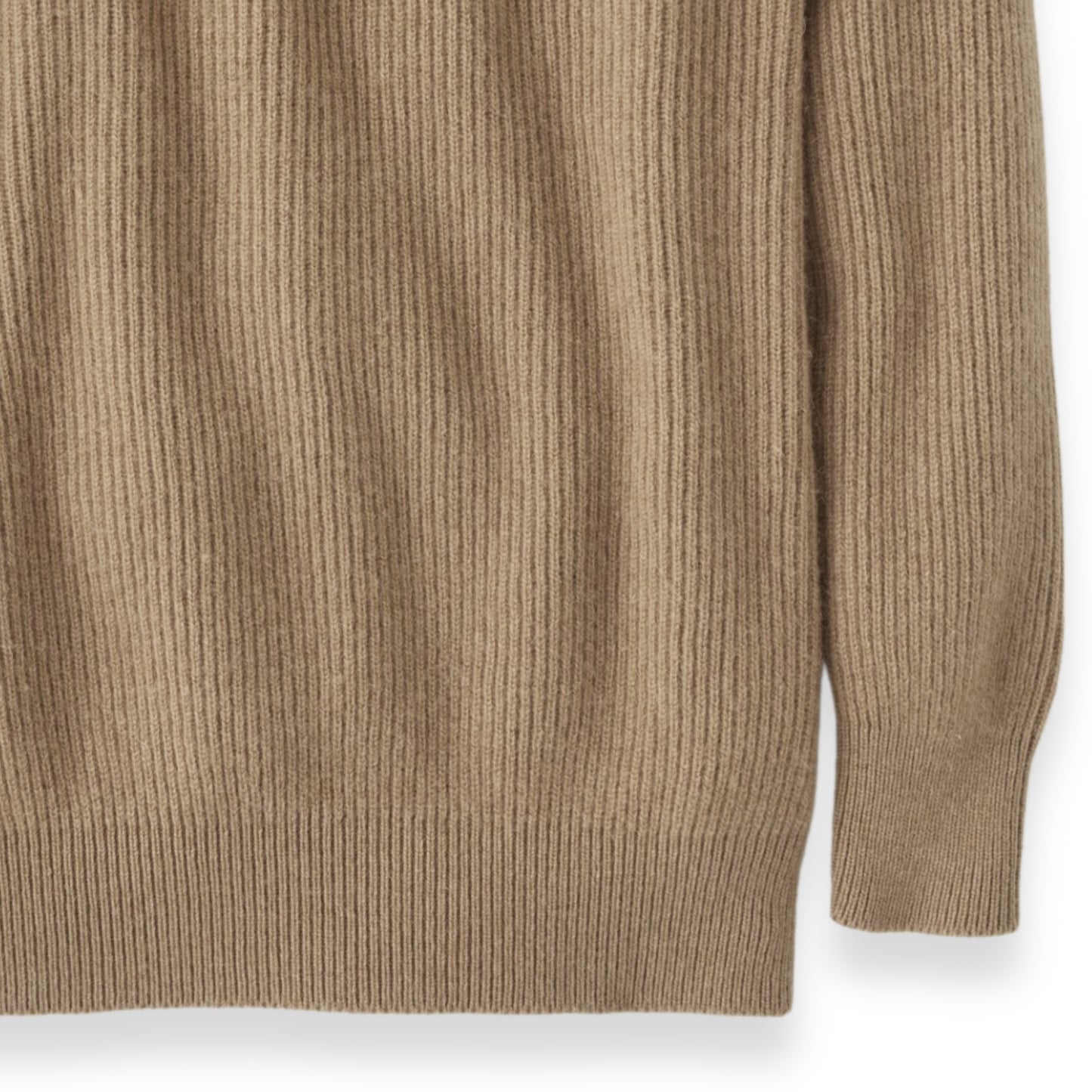 Men's Camel Hair Rib Knit Crew Neck Sweater with Semi-Raglan Sleeve