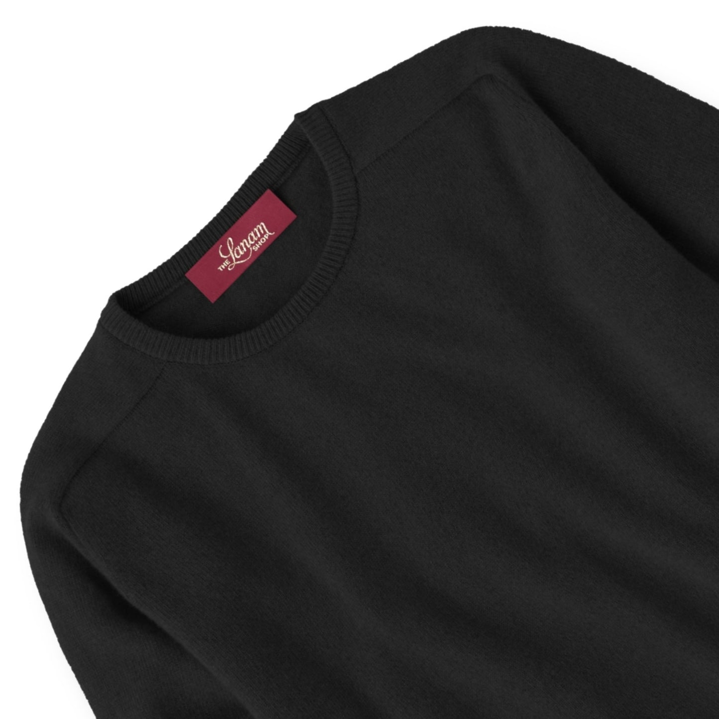 Men's Cashmere Crew Neck Sweater With Saddle Shoulder in Black