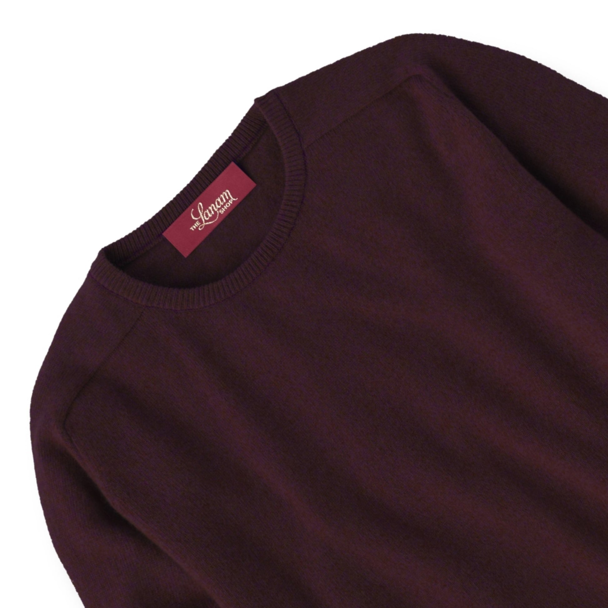 Men's Cashmere Crew Neck Sweater With Saddle Shoulder in Bordeaux